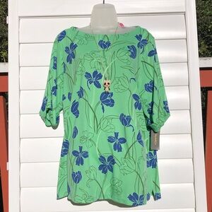 NWT Style & Co. Green and Blue Floral Short Sleeve Top